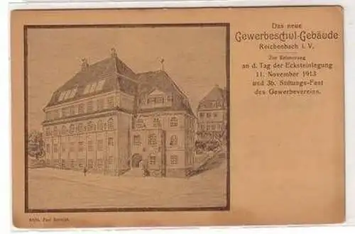 54142 Ak Reichenbach i.V. neues Gewerbeschul Gebäude 1913