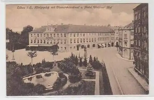 51387 Ak Löbau in Sachsen Königsplatz mit Bismarckdenkmal 1917