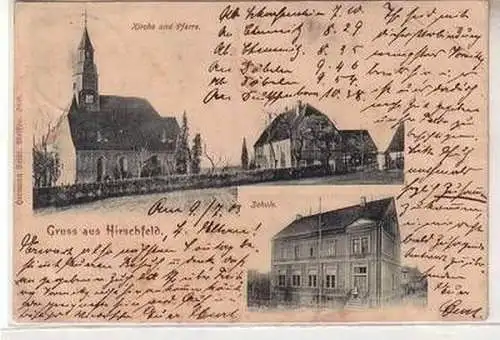 53734 Mehrbild Ak Gruß aus Hirschfeld Kirche und Pfarre, Schule, 1903