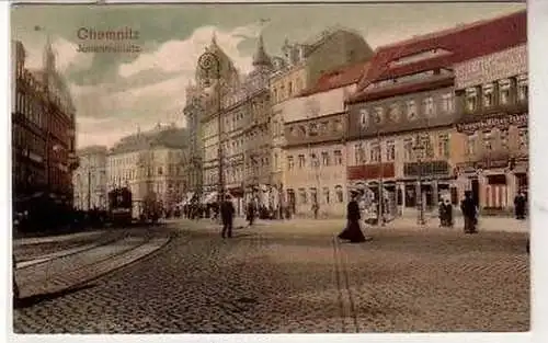 42997 Ak Chemnitz Johannisplatz mit Geschäften 1906