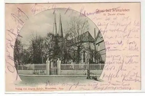 53932 Ak Gruß aus Wanzleben St. Jacobi Kirche 1901