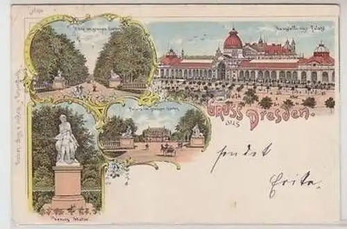 58359 Ak Lithografie Gruss aus Dresden Ausstellungs-Palast u.a. 1898