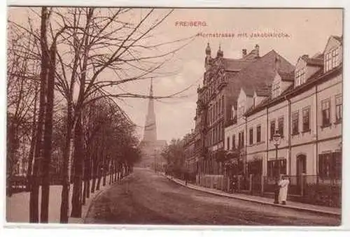 53817 Ak Freiberg Hornstrasse mit Jakobistrasse um 1910