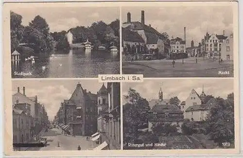 59474 Mehrbild Ak Limbach in Sachsen Stadtpark Markt Rittergut Kirche um 1940