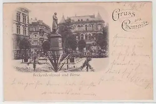 58353 Ak Gruss aus Chemnitz Beckerdenkmal und Börse 1898