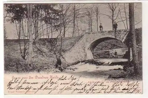 58305 Ak Gruss aus der Dresdner Haide Küchenbrücke im Priessnitzgrund 1899