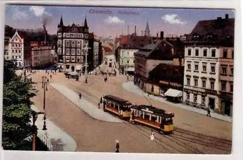 43210 Ak Chemnitz Falkeplatz m. Straßenbahn um 1920