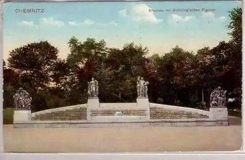 04593 Ak Chemnitz Brunnen Schilling´sche Figuren 1914