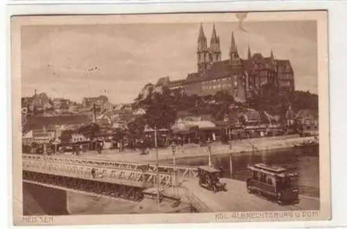 56567 Ak Meissen Elbbrücke mit Strassenbahn und Auto 1915