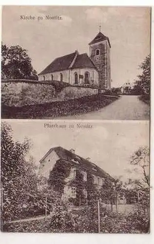 53114 Mehrbild Ak Nostitz Kirche und Pfarrhaus 1921