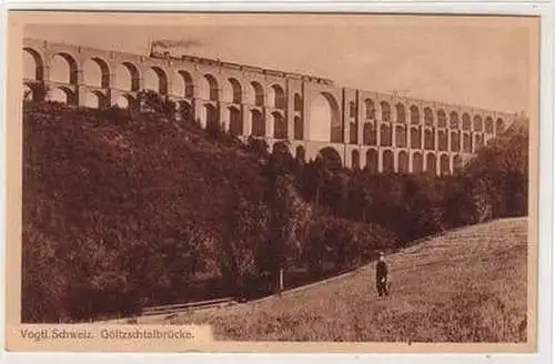 55203 Ak Göltzschtalbrücke vogtländische Schweiz mit Dampflokomotive 1914