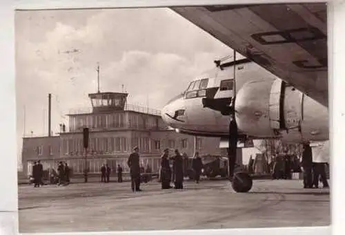 12837 Ak Messeflughafen Leipzig mit Lufthansa Flugzeug 1961