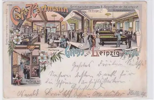 85734 Ak Lithographie Gruß aus Leipzig Café Hartmann 1899