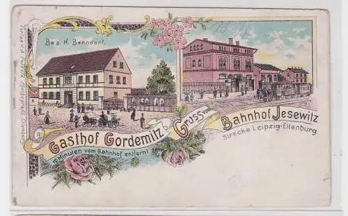 89411 Ak Lithographie Gruß vom Bahnhof Jesewitz, Gasthof Gordemitz um 1900