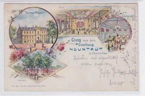 87919 Ak Lithographie Gruß aus dem Gasthaus Neustadt bei Chemnitz 1906