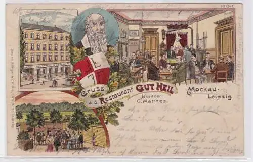 85984 Ak Lithographie Gruß aus dem Restaurant Gut Heil Mockau Leipzig 1901