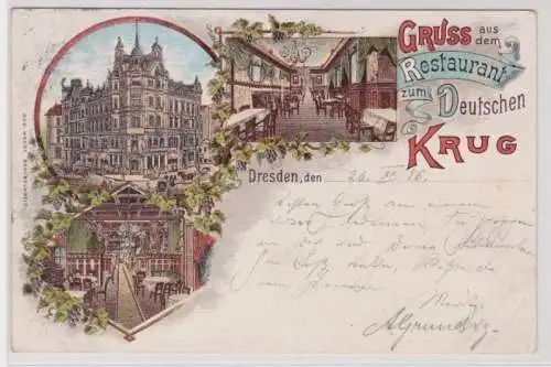 98782 Ak Lithographie Gruss aus dem Restaurant zum deutschen Krug Dresden 1896