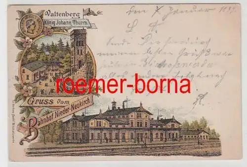 25807 Ak Lithographie Gruß vom Bahnhof Nieder Neukirch 1899