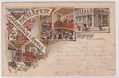 85952 Ak Lithographie Leipzig Königsplatz Concerthaus Schäfer 1897