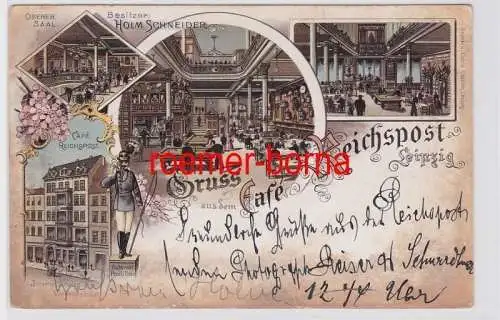 87060 Ak Lithographie Gruß aus dem Café Reichspost Leipzig 1897