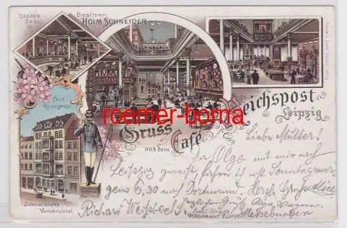88293 Ak Lithographie Gruß aus dem Café Reichspost Leipzig 1898