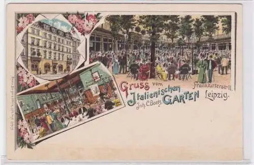 86321 Ak Lithographie Gruß vom Italienischen Garten Leipzig um 1900