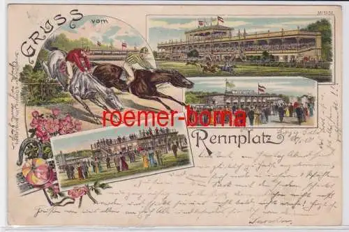 87261 Ak Lithographie Gruss vom Rennplatz Leipzig 1900