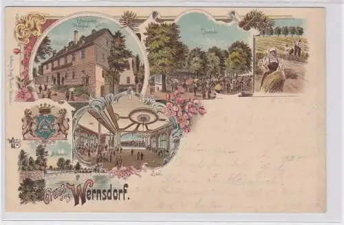 92639 Ak Lithographie Gruß aus Wernsdorf Gasthof Erbschänke 1897