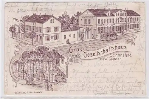 85719 Ak Lithographie Gruß aus dem Gesellschaftshaus Schönefeld 1906