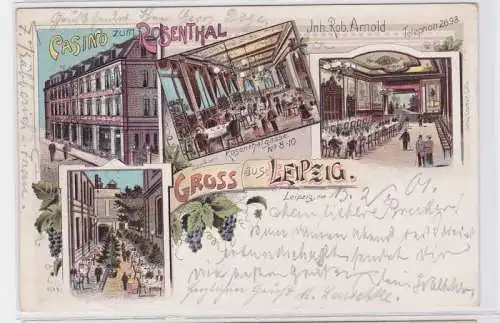 85832 Ak Lithographie Gruß aus Leipzig Casino zum Rosenthal 1901
