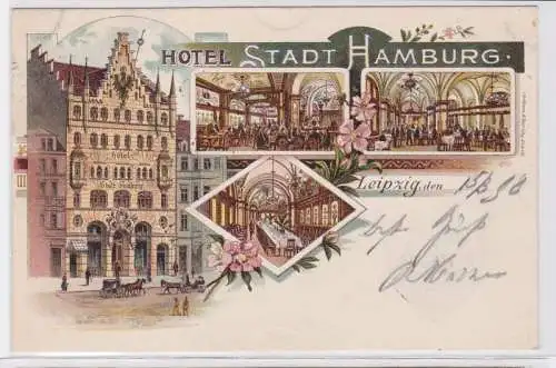 85720 Ak Lithographie Leipzig Hotel Stadt Hamburg 1898