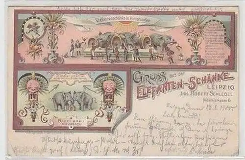 59420 Ak Lithographie Gruß aus der Elefanten Schänke Leipzig 1900