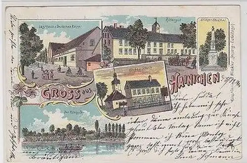 65434 Ak Lithografie Gruss aus Hainichen Gasthaus, Rittergut usw. 1904