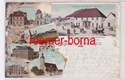 74077 Ak Lithografie Gruss aus Zwenkau Gasthof zum goldnen Adler u.a. 1906