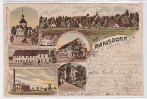 95843 Ak Lithographie Gruß aus Ramsdorf Kohlenschacht, Gasthof usw. 1901