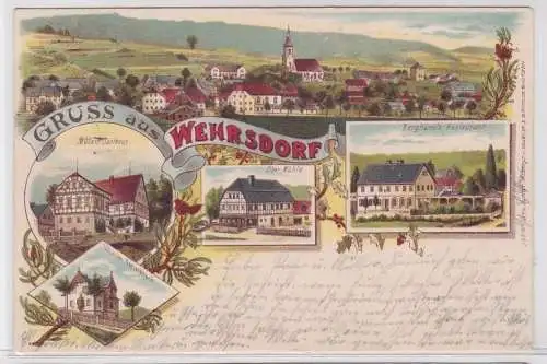 72904 Ak Lithographie Gruß aus Wehrsdorf Restaurant, Villa, Mühle usw. 1905