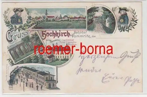 80705 Ak Lithografie Gruss aus Hochkirch Bahnhof Pommritz usw. 1903