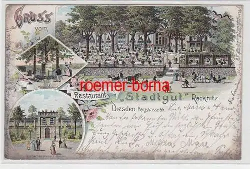 72411 Ak Lithografie Gruss vom Restaurant 'Stadtgut' Räcknitz Dresden 1902