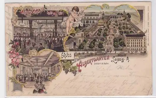 13580 Ak Lithographie Gruß vom Etablissement Albertgarten Leipzig Angercrottend.