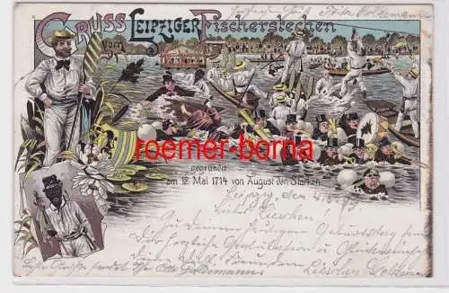 88366 Ak Lithographie Gruss vom Leipziger Fischerstechen 1899