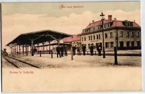 92016 Ak Borna bei Leipzig der neue Bahnhof Bahnsteigansicht 1919