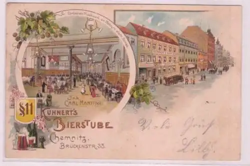 91035 Ak Lithographie Chemnitz Kuhnerts Bierstube Brückenstrasse 38, 1899