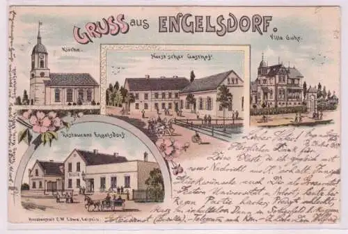 93292 Ak Lithographie Gruß aus Engelsdorf Restaurant usw. 1900