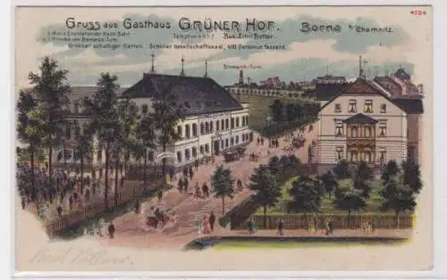 93860 Ak Lithographie Gruß aus Gasthaus Grüner Hof Borna bei Chemnitz 1921