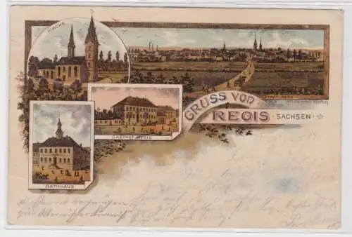 95825 Ak Lithographie Gruß aus Regis Sachsen Kirche, Gasthof, Rathaus 1899