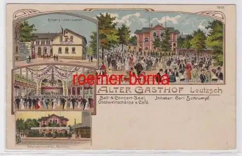 86803 Ak Lithographie Leutzsch Alter Gasthof Obstweinschänke & Café um 1910