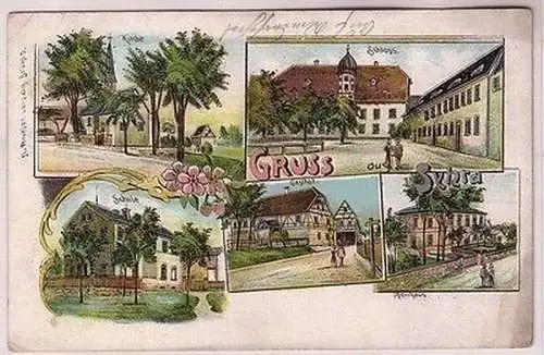 67701 Ak Lithografie Gruss aus Syhra Pfarrhaus, Gasthof, Schule usw. 1914