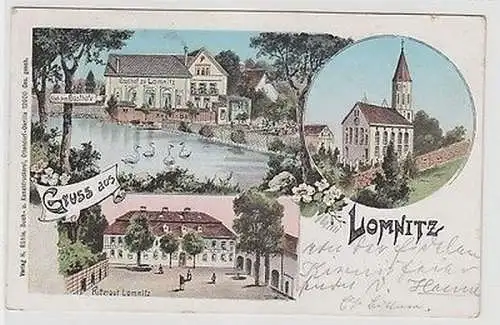 67023 Ak Lithographie Gruß aus Lomnitz Gasthof und Rittergut 1904