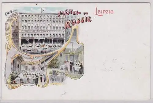 90086 Ak Lithographie Gruß aus Hotel de Russie Leipzig um 1900