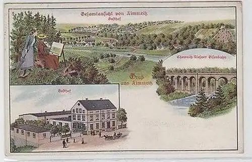 47259 Ak Lithografie Gruss aus Limmritz Gasthof und Eisenbahnbrücke 1916